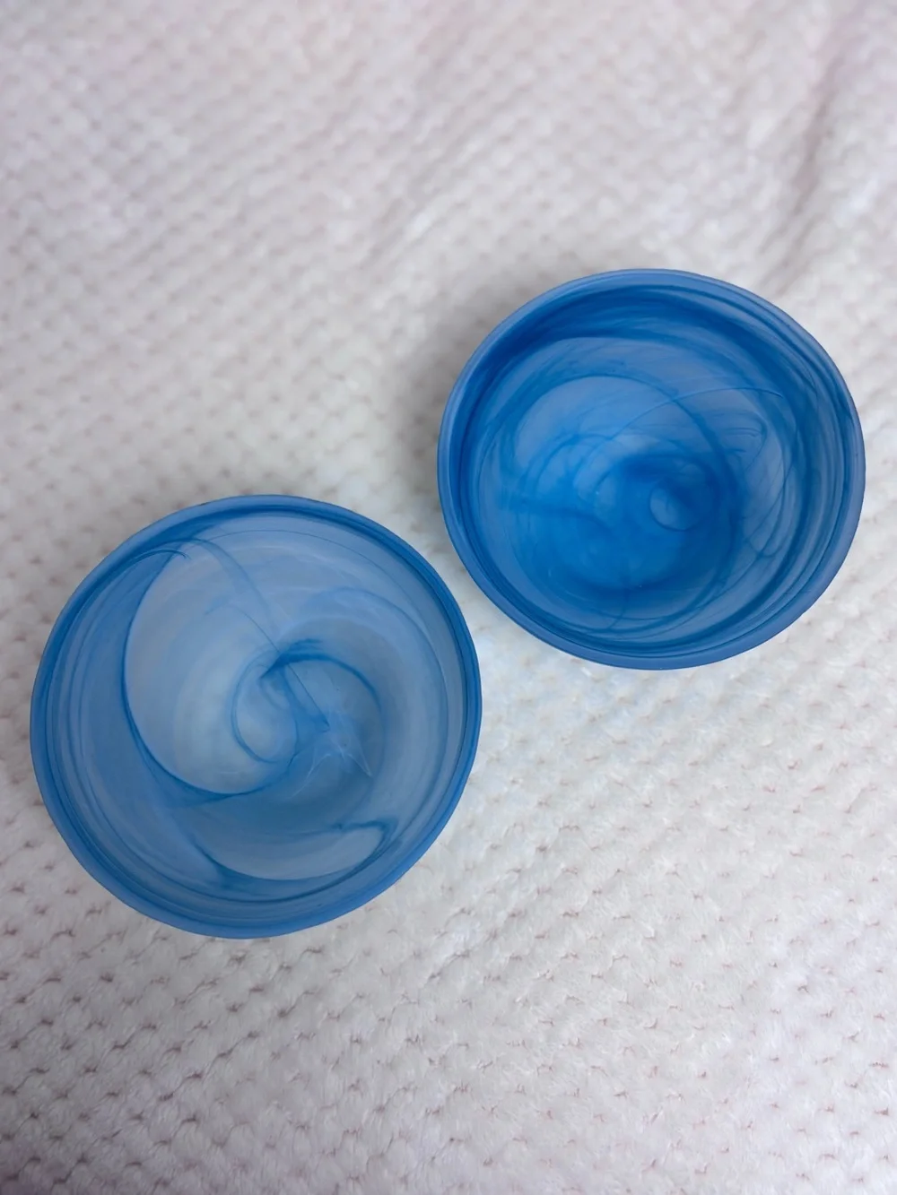 Alabaster Glass Bowls (2); Swirl Finish in Turquoise and Aqua